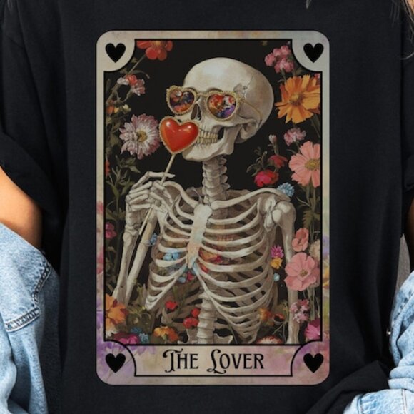 Skeleton Valentines Day Shirt, Unisex Tarot Card Shirt - Picture 2 of 4